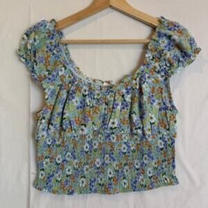 Cottage Core Crop Top Women Lg Floral Tie Smock Milk Maid Feminine Prairie Mine